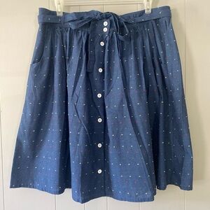 chambray rainbow button front midi skirt